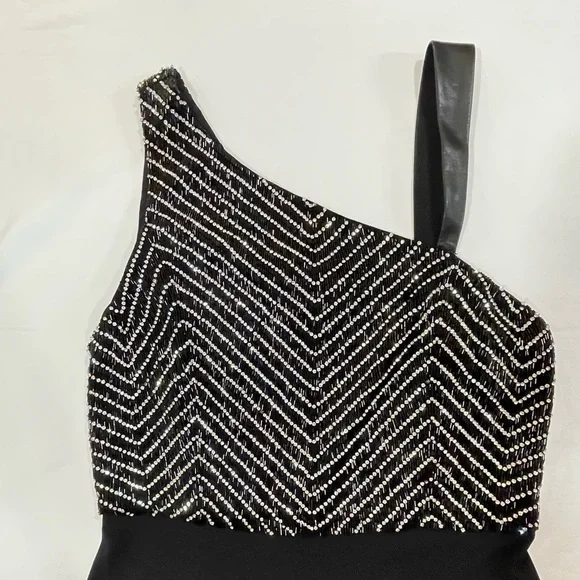 Alice + Olivia | Lina Leather Trimmed Embellished Wide Leg Jumpsuit | 6 - Picture 5 of 16